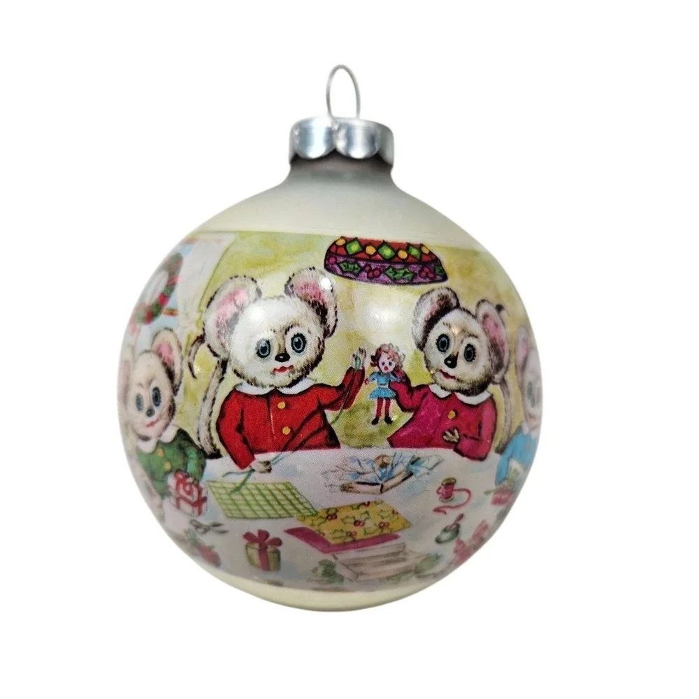 Vtg Corning Glass Works Christmas Ornaments of Mice Family Kitchen Holiday Decor